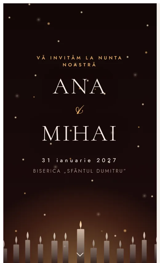 Invitație digitală de nuntă, model Lumânări