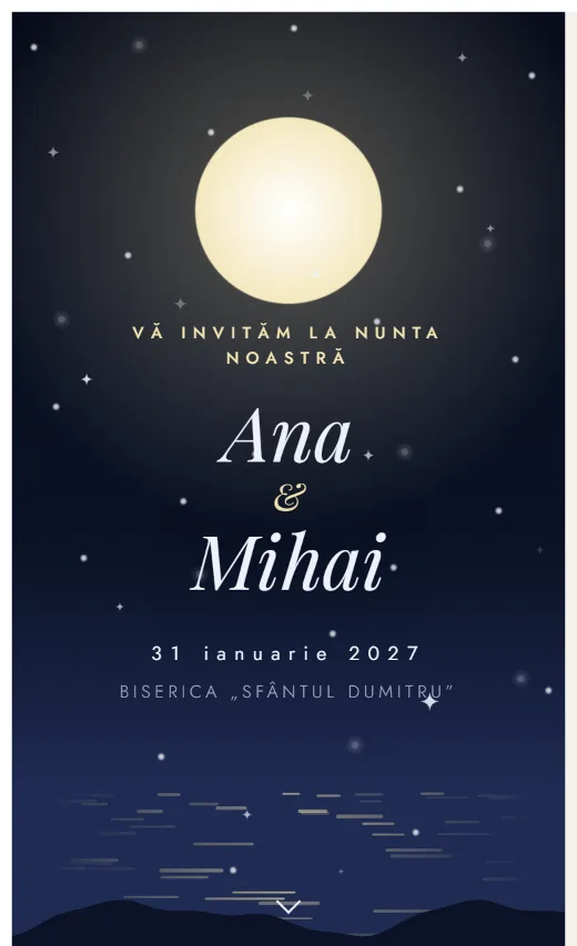 Invitație digitală de nuntă, model Lună plină
