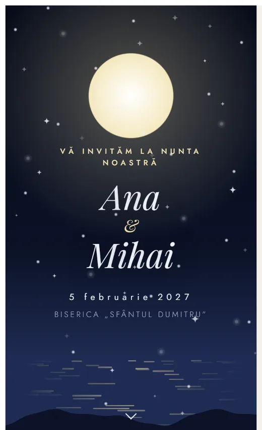 Invitație digitală de nuntă, model Lună plină
