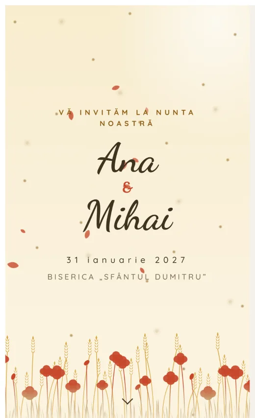 Invitație digitală de nuntă, model Maci în lan