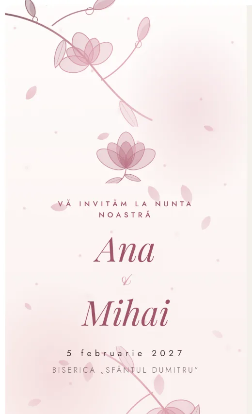 Invitație digitală de nuntă, model Magnolie
