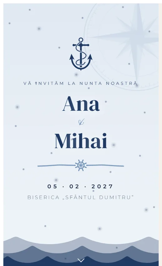 Invitație digitală de nuntă, model Marin