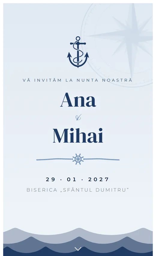 Invitație digitală de nuntă, model Marin
