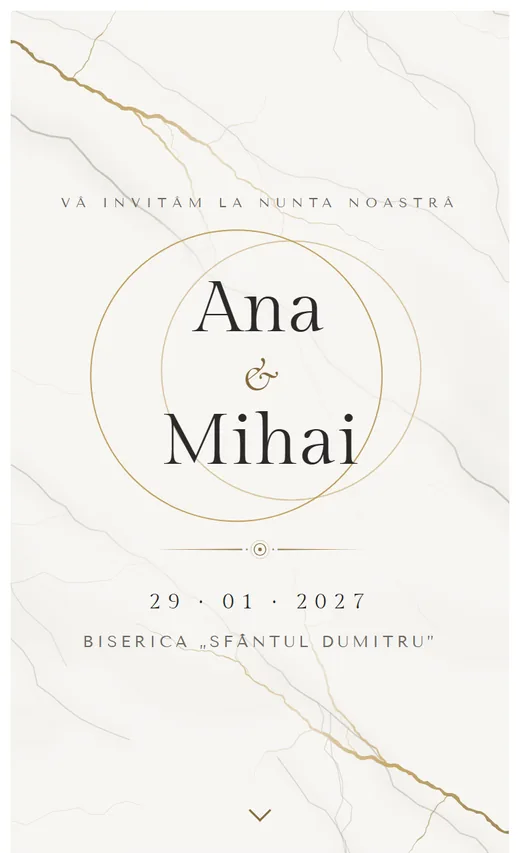 Invitație digitală de nuntă, model Marmură
