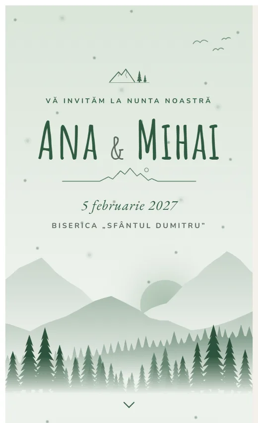 Invitație digitală de nuntă, model La munte