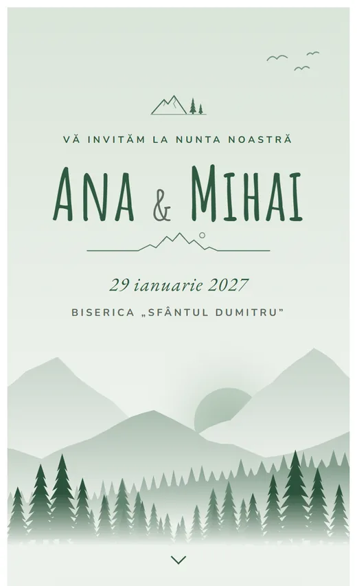 Invitație digitală de nuntă, model La munte