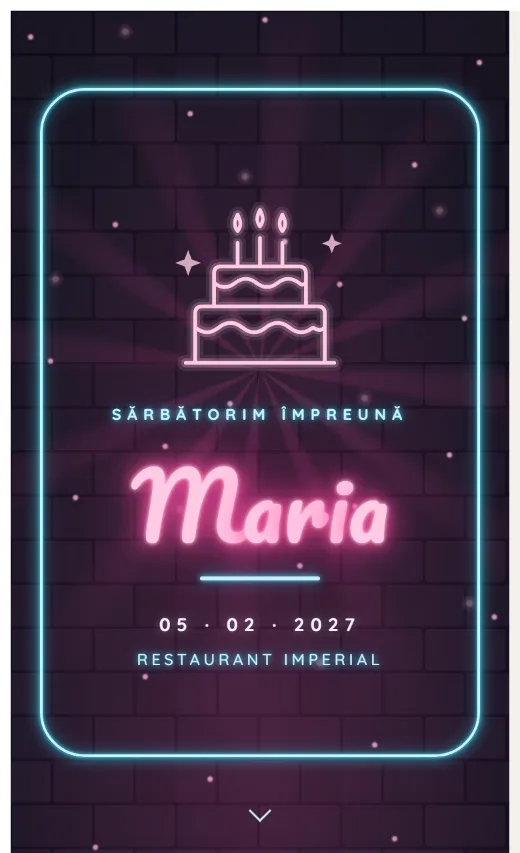Invitație digitală de aniversare, model Neon