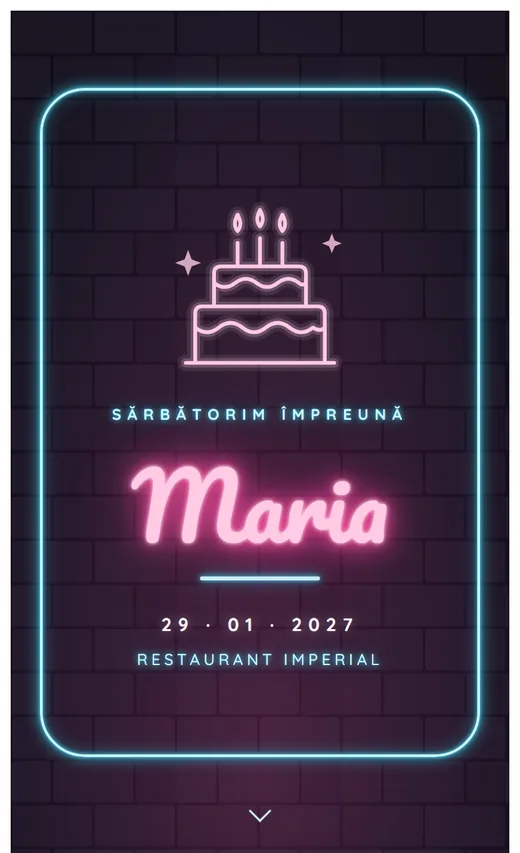 Invitație digitală de aniversare, model Neon