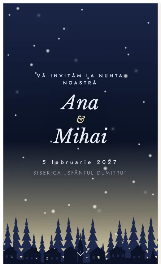Invitație digitală de nuntă, model Ninsoare