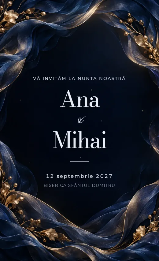 Invitație digitală de nuntă, model Noapte de catifea