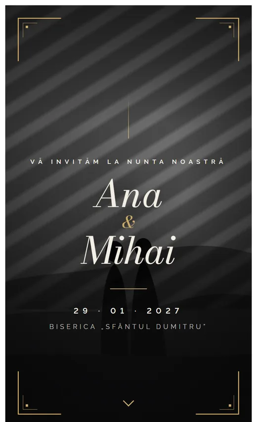 Invitație digitală de nuntă, model Noir
