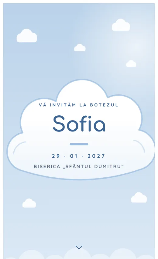 Invitație digitală de botez, model Nor pufos