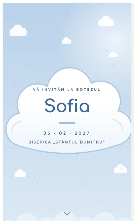 Invitație digitală de botez, model Nor pufos