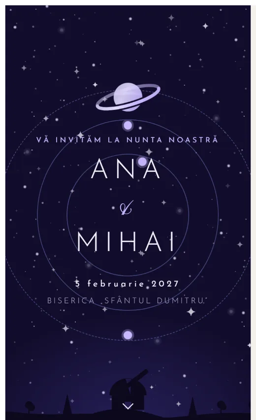 Invitație digitală de nuntă, model Observator