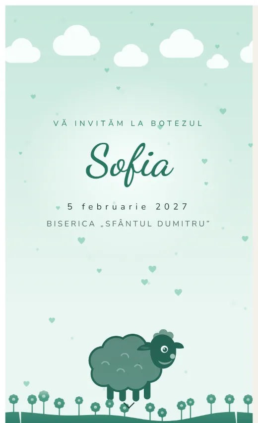 Invitație digitală de botez, model Oiță