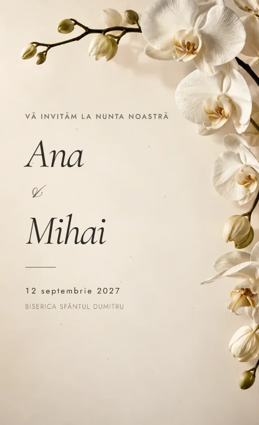 Invitație digitală de nuntă, model Orhidee de artă