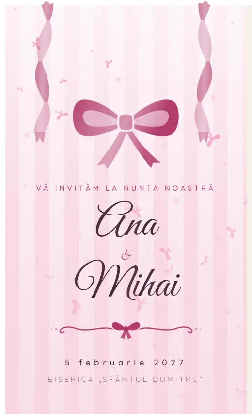 Invitație digitală de nuntă, model Panglică