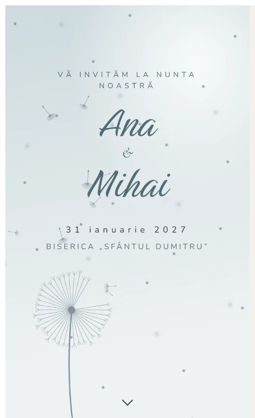Invitație digitală de nuntă, model Păpădie