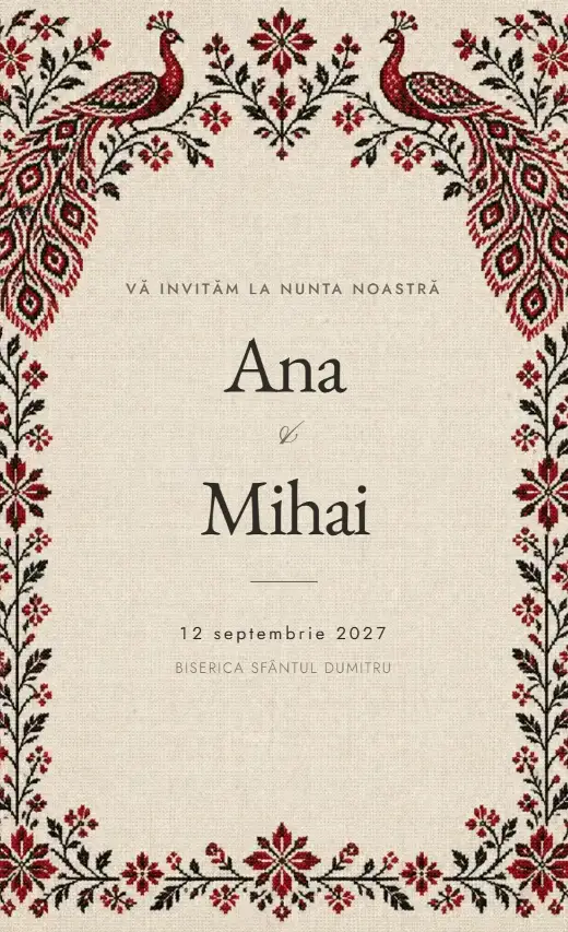 Invitație digitală de nuntă, model Păsări pereche