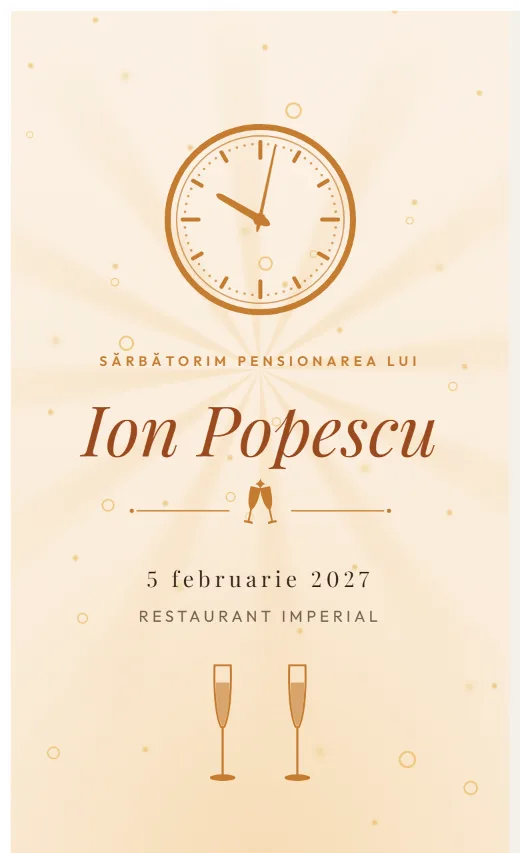 Invitație digitală de eveniment de firmă, model Pensionare