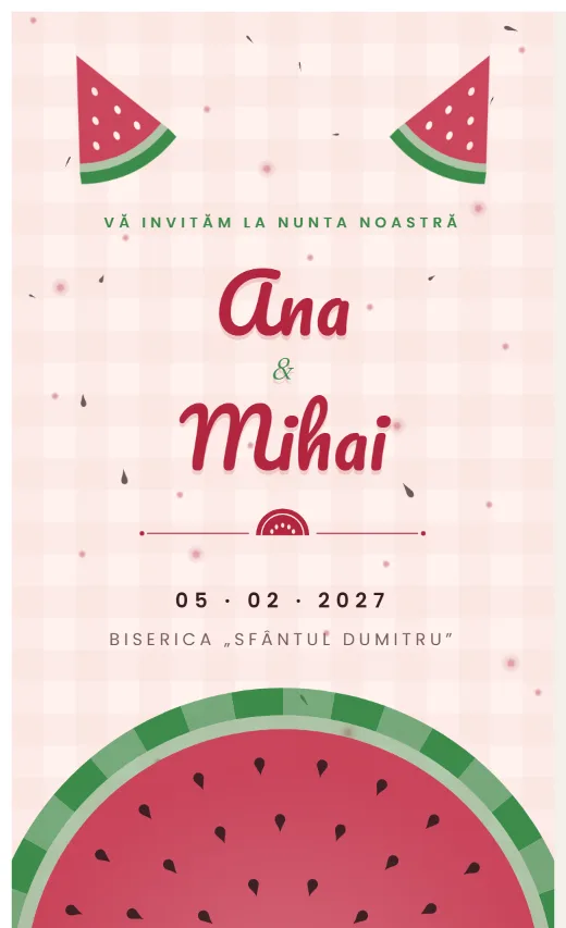 Invitație digitală de nuntă, model Pepene