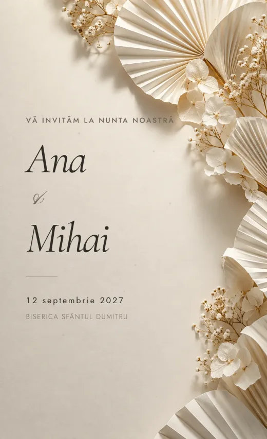 Invitație digitală de nuntă, model Pliuri de hârtie