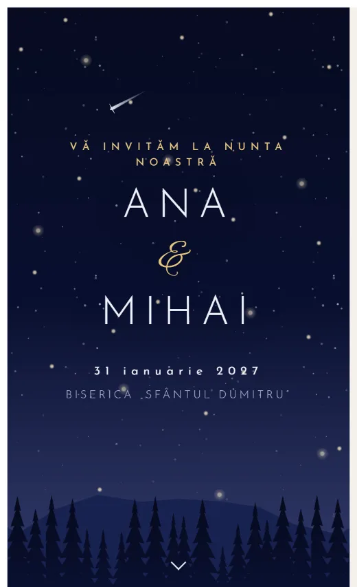 Invitație digitală de nuntă, model Ploaie de stele
