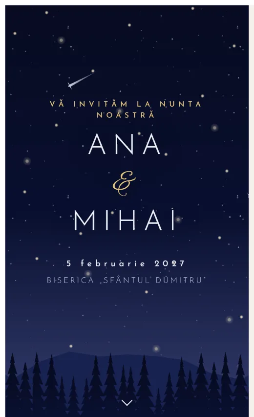 Invitație digitală de nuntă, model Ploaie de stele