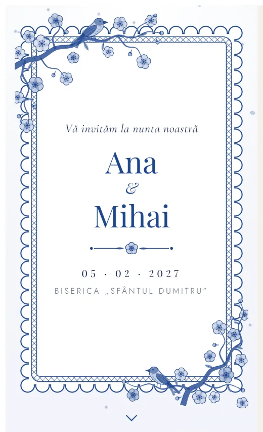 Invitație digitală de nuntă, model Porțelan