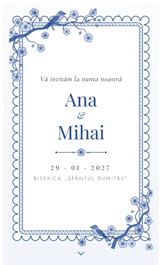 Invitație digitală de nuntă, model Porțelan