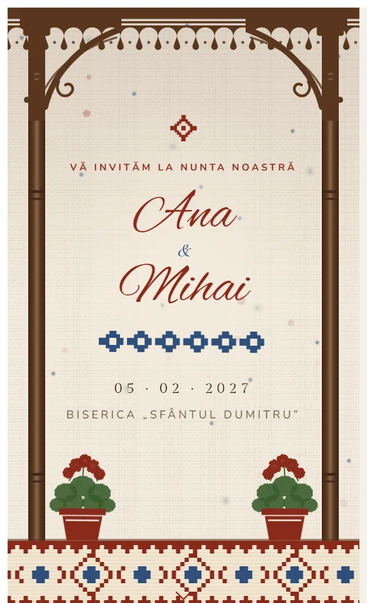 Invitație digitală de nuntă, model Prispă