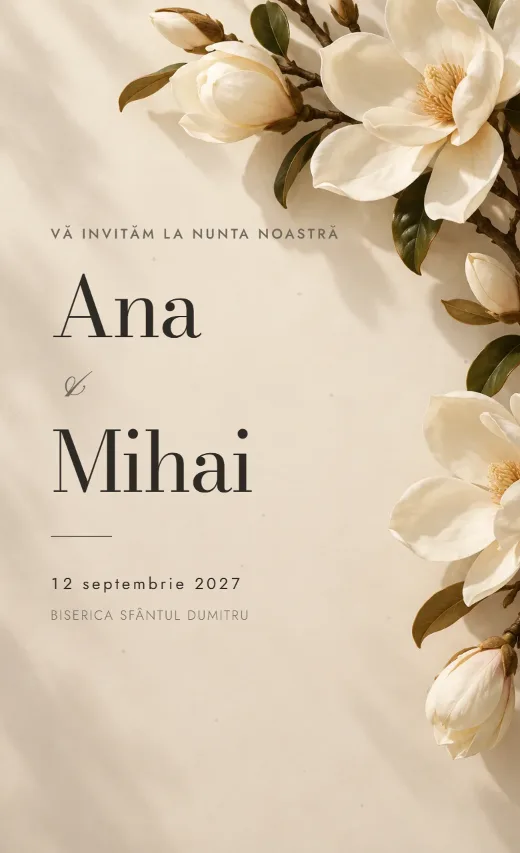 Invitație digitală de nuntă, model Magnolii fine