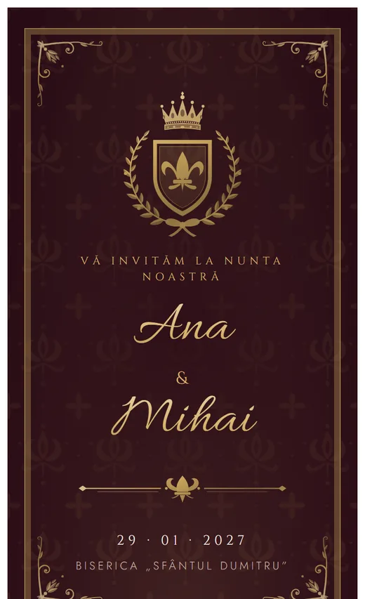 Invitație digitală de nuntă, model Regal