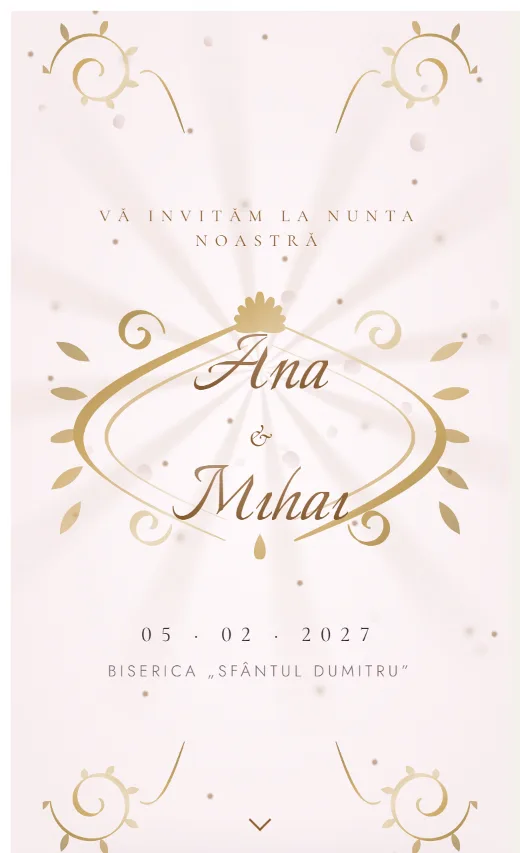 Invitație digitală de nuntă, model Rococo
