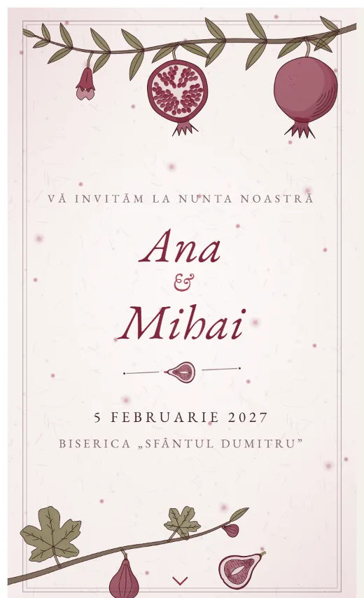 Invitație digitală de nuntă, model Rodie