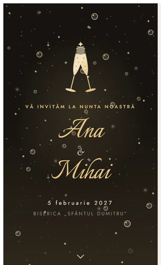 Invitație digitală de nuntă, model Șampanie