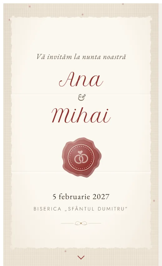 Invitație digitală de nuntă, model Sigiliu