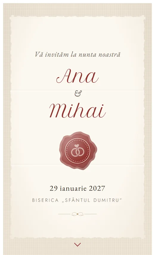 Invitație digitală de nuntă, model Sigiliu
