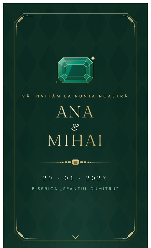 Invitație digitală de nuntă, model Smarald