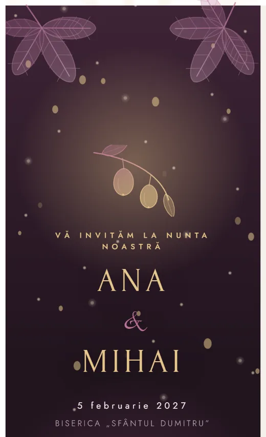 Invitație digitală de nuntă, model Smochin