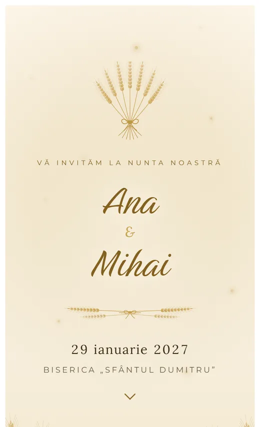 Invitație digitală de nuntă, model Spice de grâu