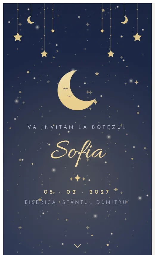 Invitație digitală de botez, model Steluțe