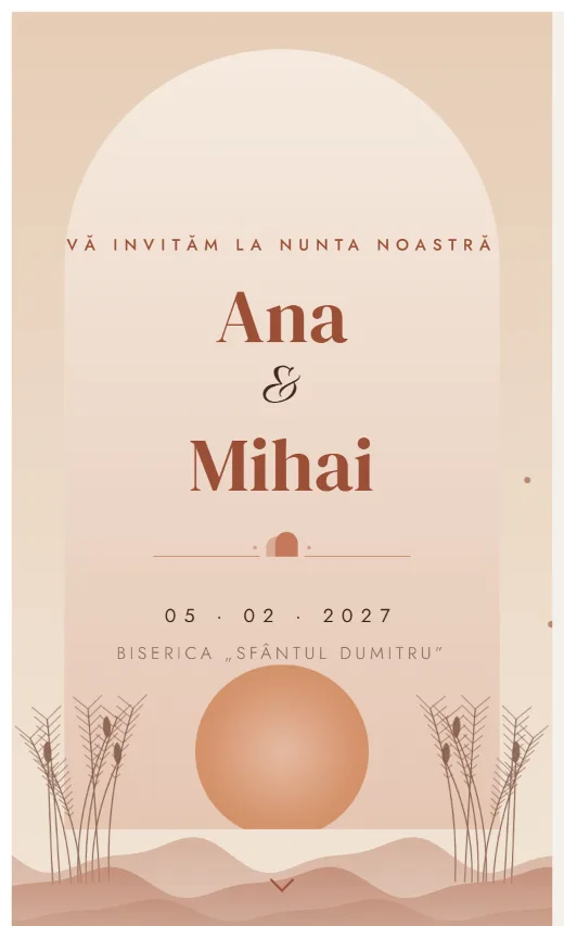 Invitație digitală de nuntă, model Teracotă