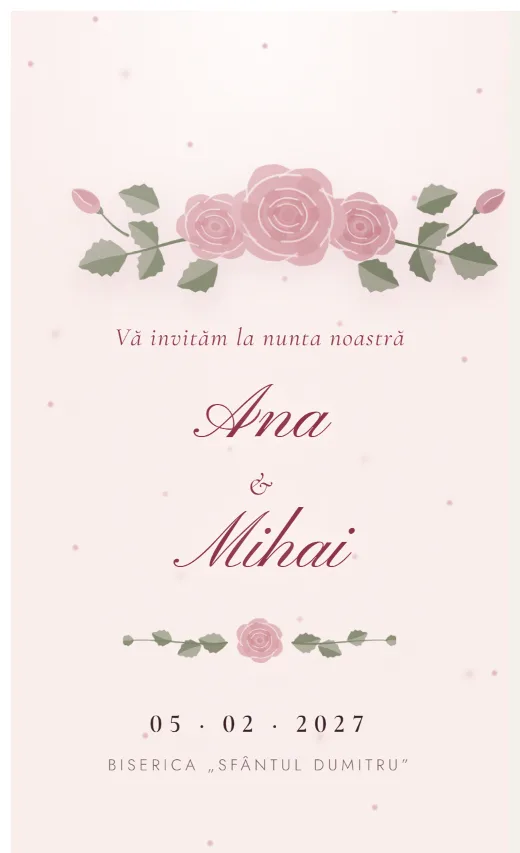 Invitație digitală de nuntă, model Trandafiri