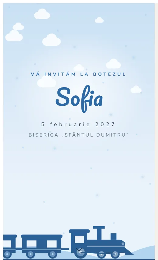 Invitație digitală de botez, model Trenuleț