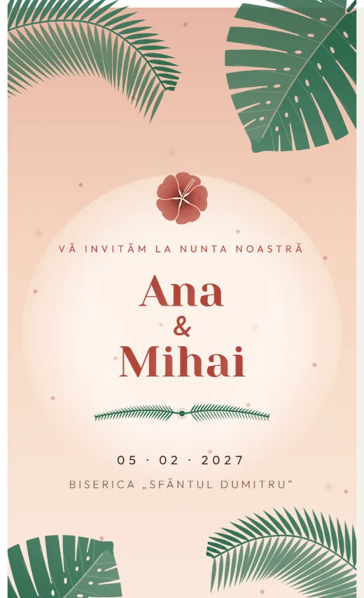 Invitație digitală de nuntă, model Tropical