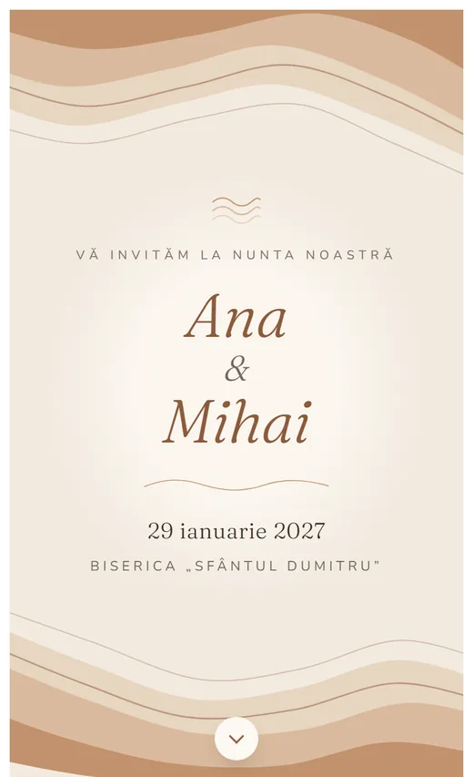 Invitație digitală de nuntă, model Unduire