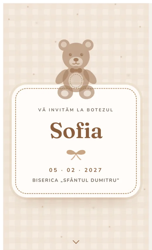 Invitație digitală de botez, model Ursuleț
