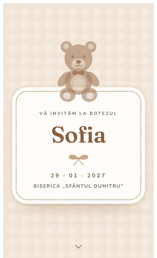 Invitație digitală de botez, model Ursuleț