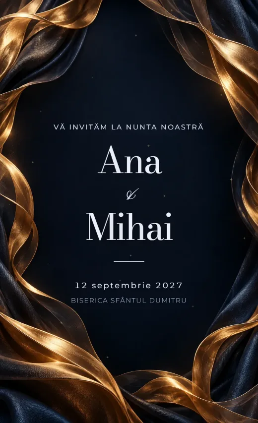 Invitație digitală de nuntă, model Valuri de bronz